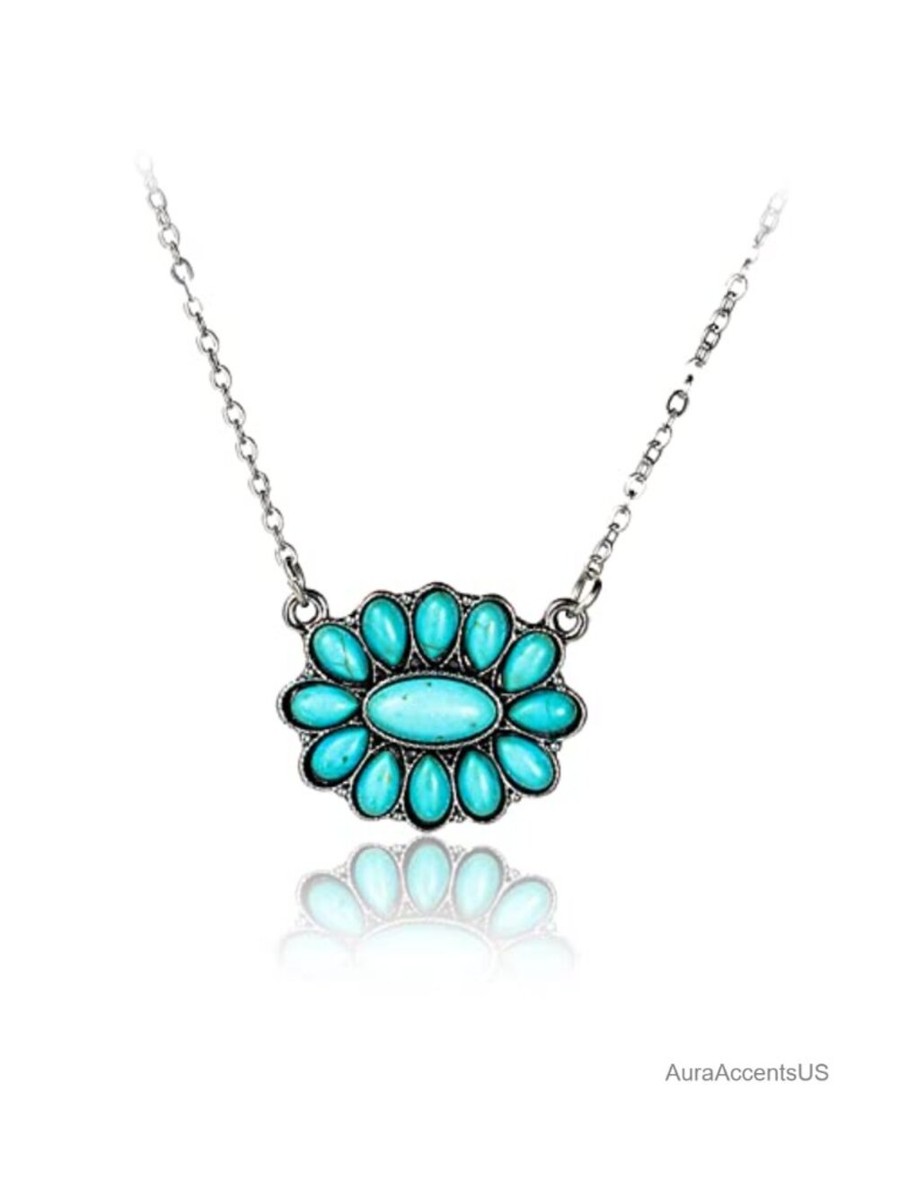 Natural Turquoise Cross Pendant Necklace Boho Bead Silver Handmade